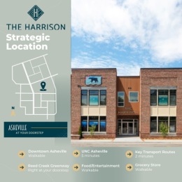 a building with information about The Harrison located in Asheville, NC