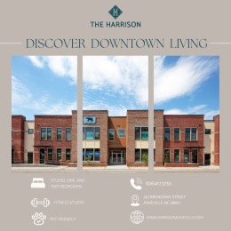 a building with information about The Harrison located in Asheville, NC